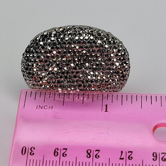 SILVER Grey Fashion Ring Oval Large Rhinestone Sparkly Bling Stretch Band Ring - Picture 12 of 12